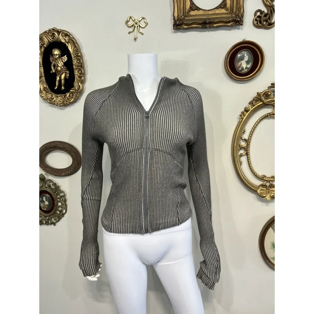 Hyein Seo Grey Ribbed Zip-Up Fitted Jacket Size 1